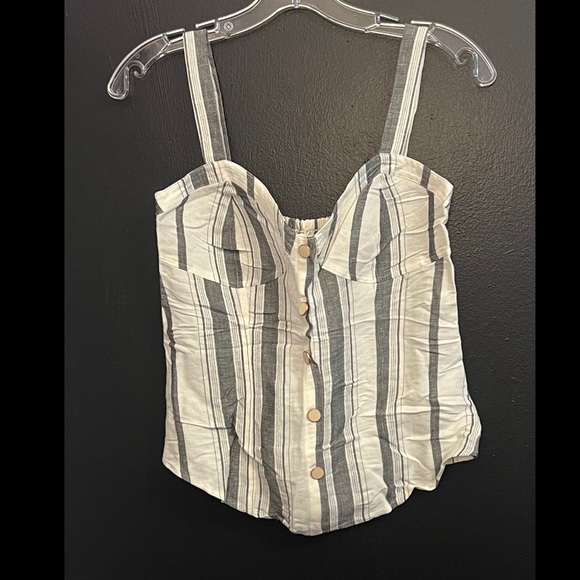 EXPRESS Striped Two-Piece Linen Set - White & Gray Pants and Bustier - Picture 3 of 9